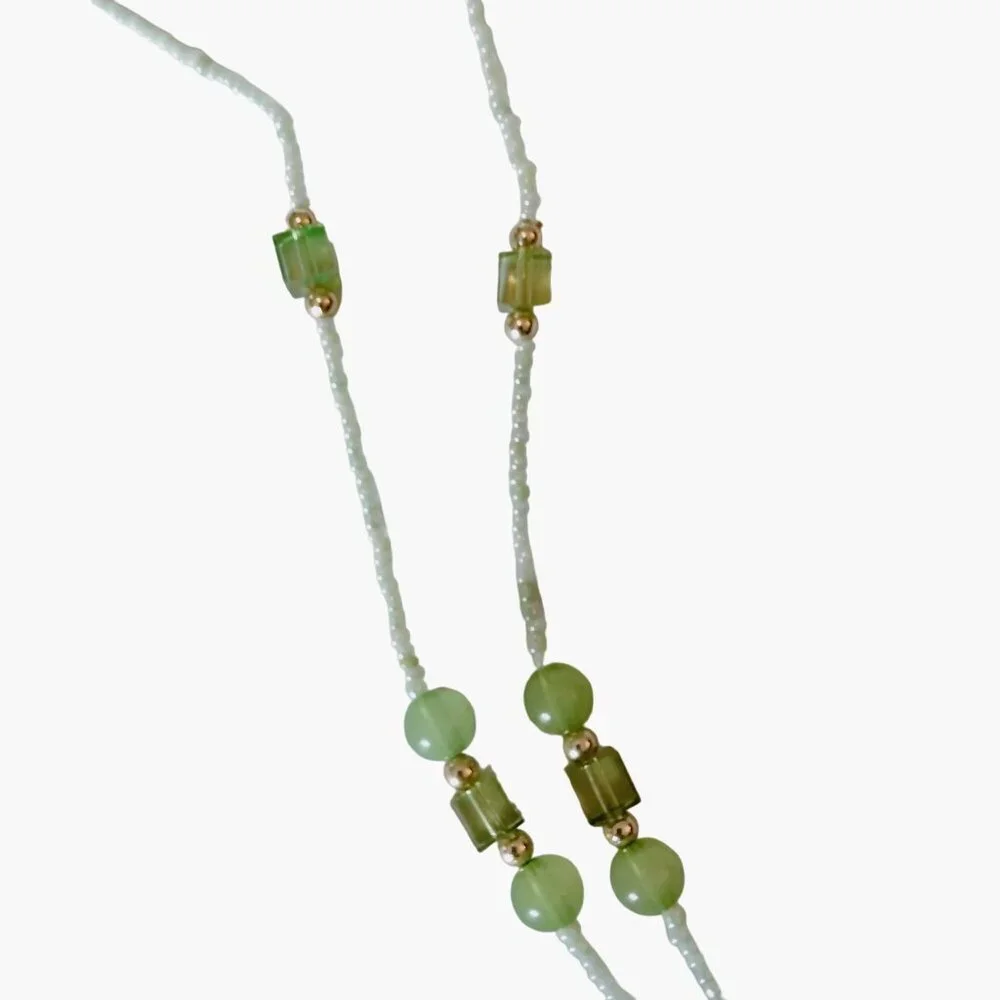 Handcrafted Beaded Eyeglass Holder Necklace Green Beads Grannycore